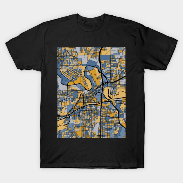 Fort Worth Map Pattern in Blue & Gold T-Shirt by PatternMaps